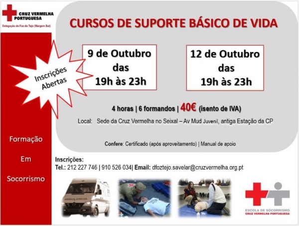 Cursos Suporte Básico de Vida - datas para Outubro